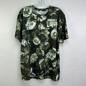 Nike Shirt Mens Large Green Black Dri-Fit The Nike Tee Camo Print Athletic